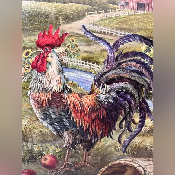 Country ROOSTER Print/Picture in Wooden Frame 12”X 17” Apples, Sunflowers, Barn - Picture 10 of 10